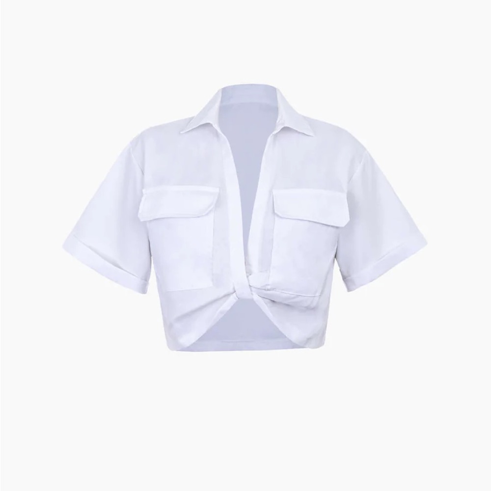 Flat pocket twist hem shirt, white, size L, NWT